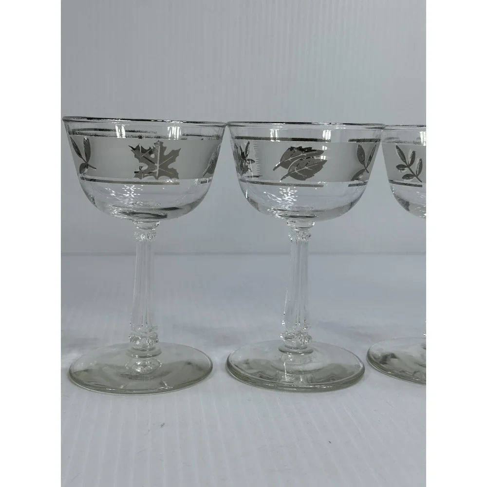 6 Vintage Libbey Silver‎ Leaf Frosted Champagne Glasses 5